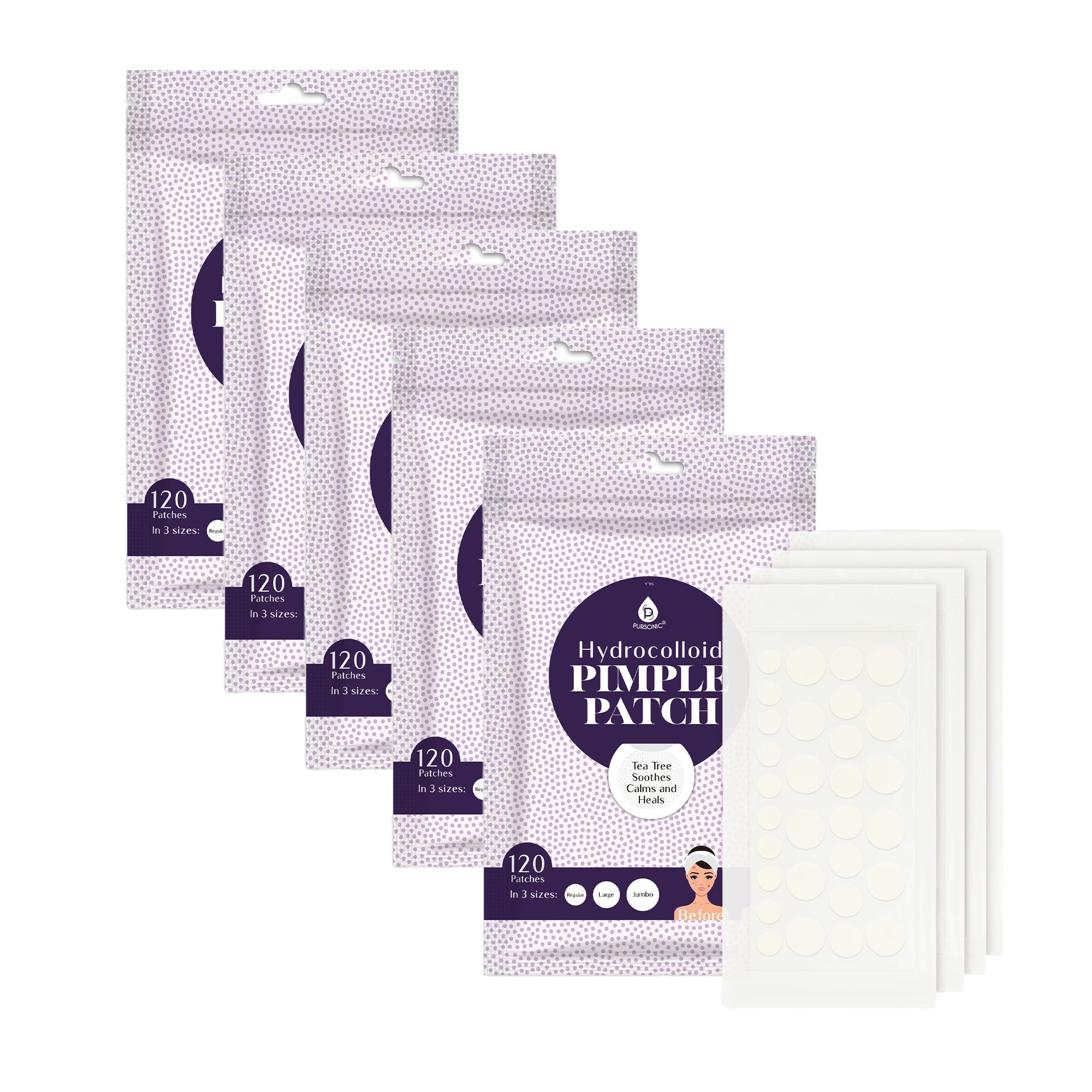 Hydrocolloid Pimple Patch, 120-Count, Multi Size Acne Solution 5 Pack-0